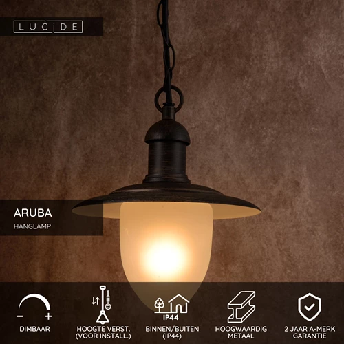 Lucide ARUBA - Hanglamp Binnen/Buiten - Ø 25 cm - 1xE27 - IP44 - Roest bruin - USP